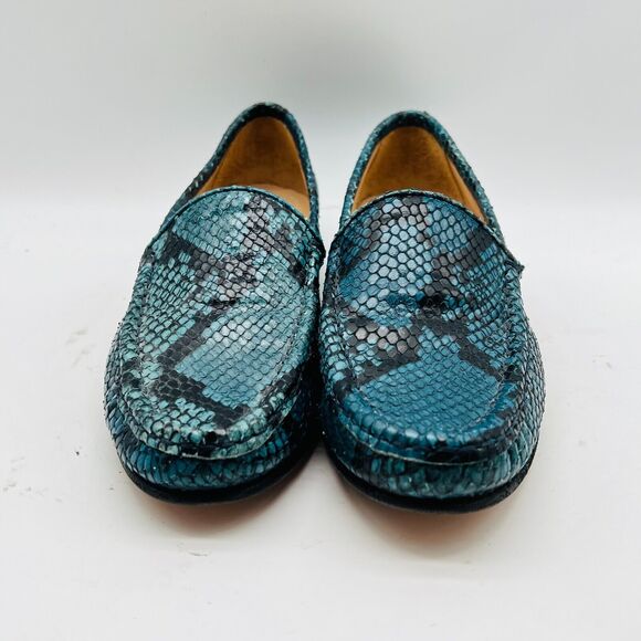 Ann Mashburn Shoes Womens 35 US 5 Blue Green Python Loafers Made in Italy - Picture 8 of 11